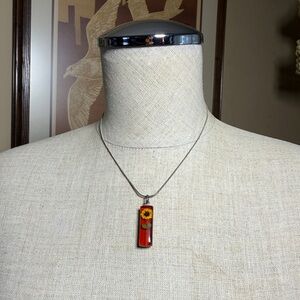 Vintage Karizia 925 Italy Pressed Sunflower Pendant Necklace